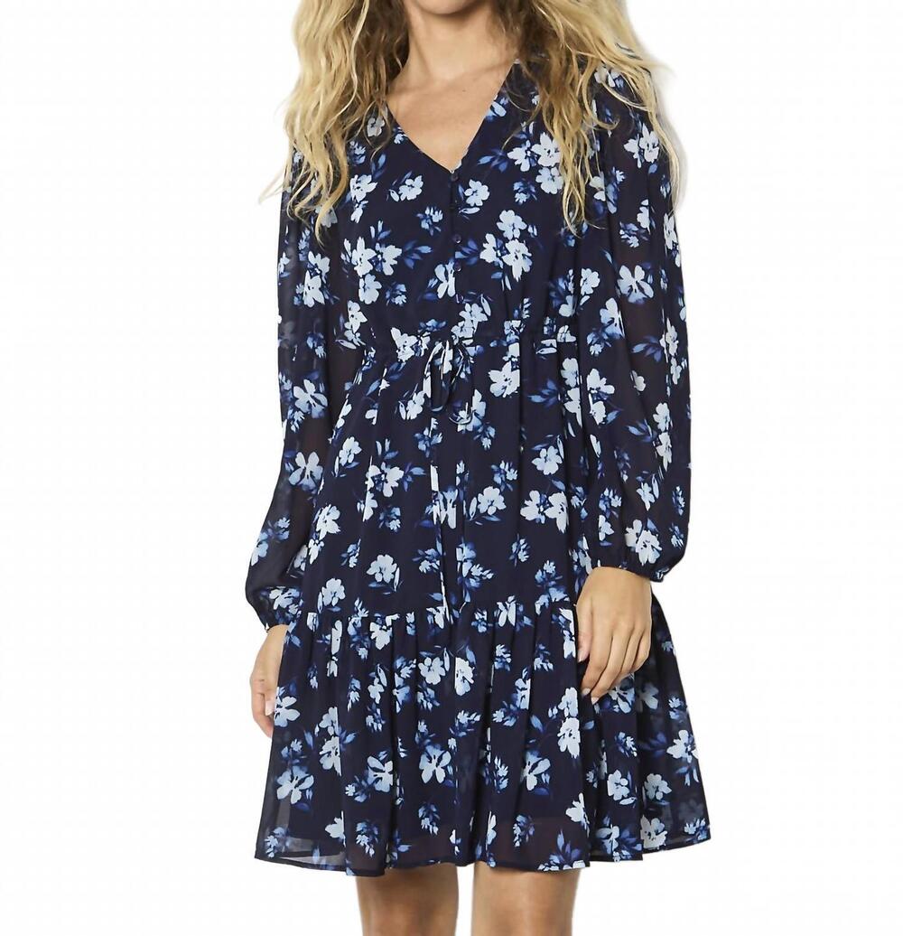 NEW APRICOT floral chiffon mini dress in navy